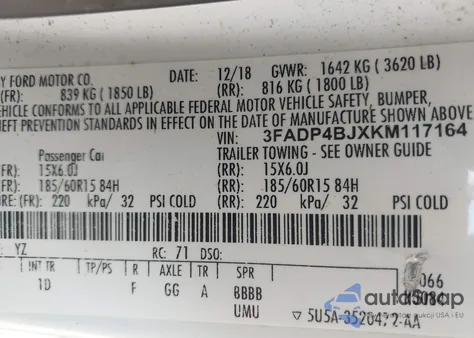 2019 Ford Fiesta Se из США, поврежденный, VIN 3FADP4BJXKM117164